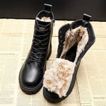 Zwarte veterlaarzen met faux fur