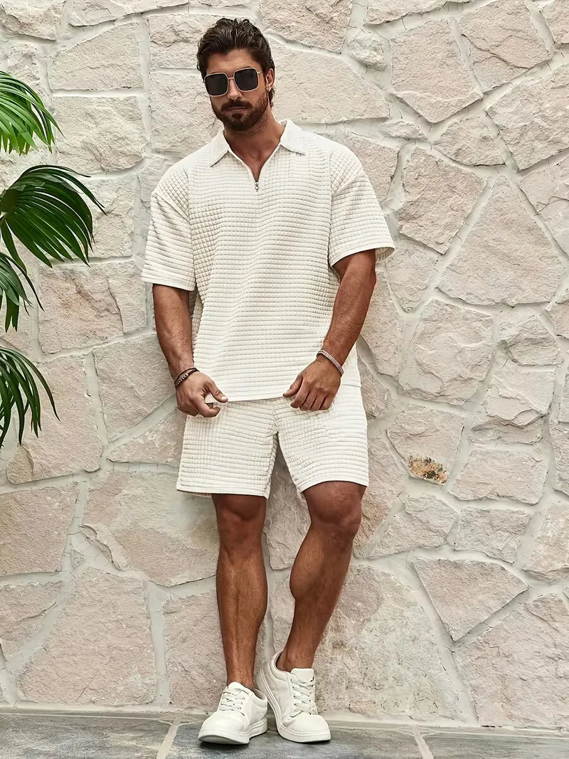 Shorts met V-neck en textuur