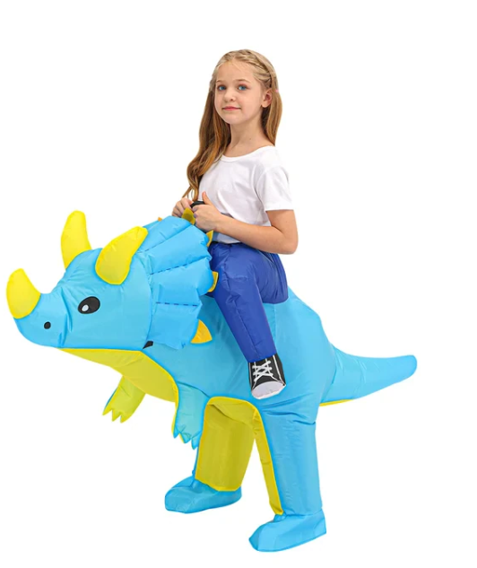 Dinosauriër Kostuum voor kinderen voor carnaval in de kleur Blauwe Triceratops voor in stijl geschikt voor alle seizoenen.