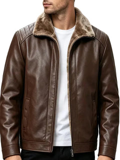 Leren jasje met plush lining