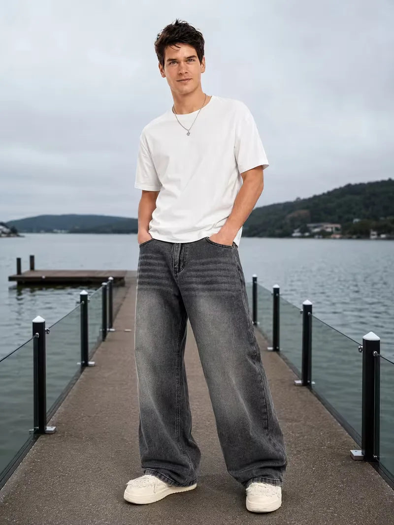 Loose fit jeans met wide-leg design