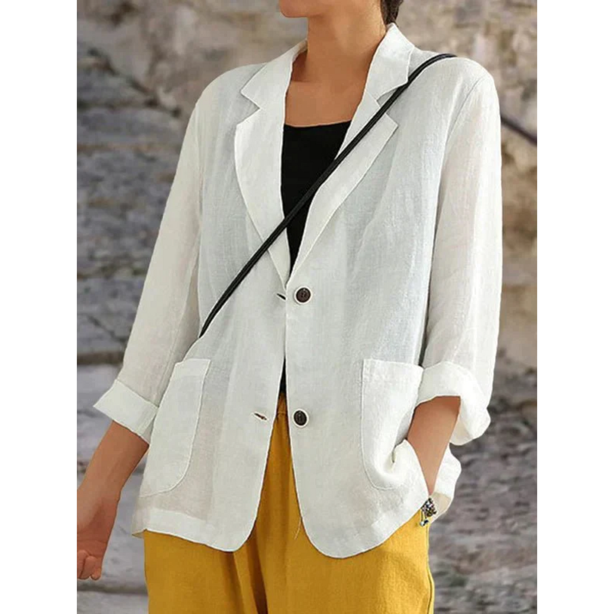 Esmée | Linnen dames blazer in de kleur Wit voor dames in Beach stijl geschikt voor alle seizoenen.