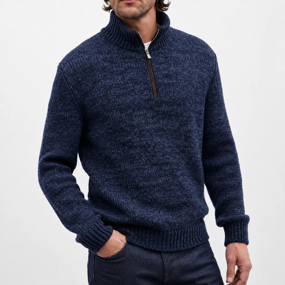 Zip-up trui met mock neckline