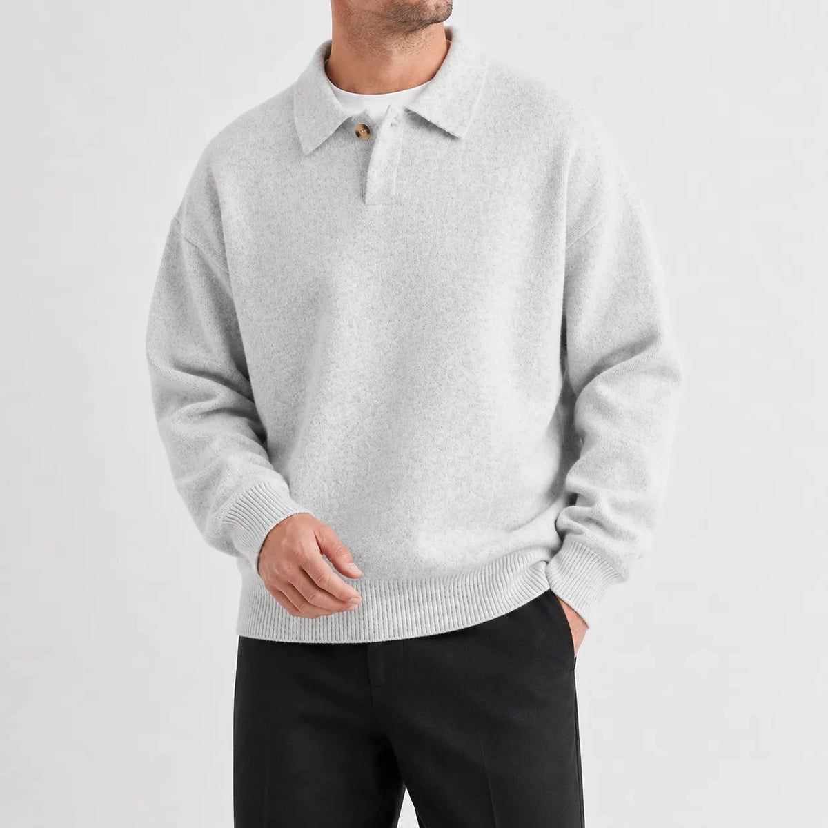 Trui met polo kraag en ribbed cuffs