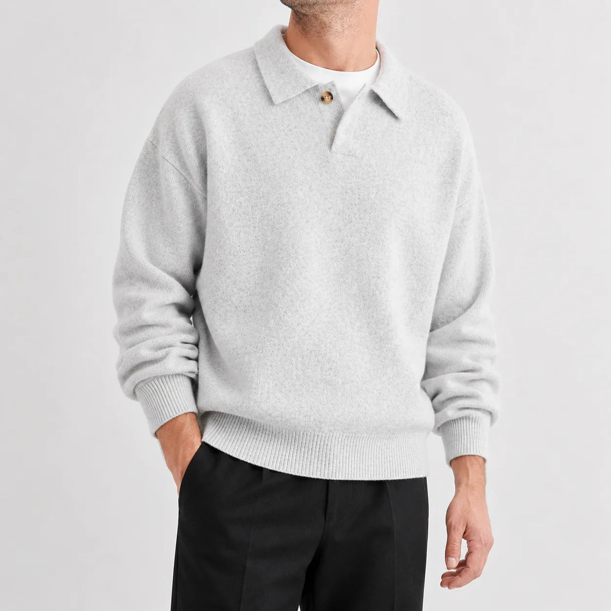 Trui met polo kraag en ribbed cuffs