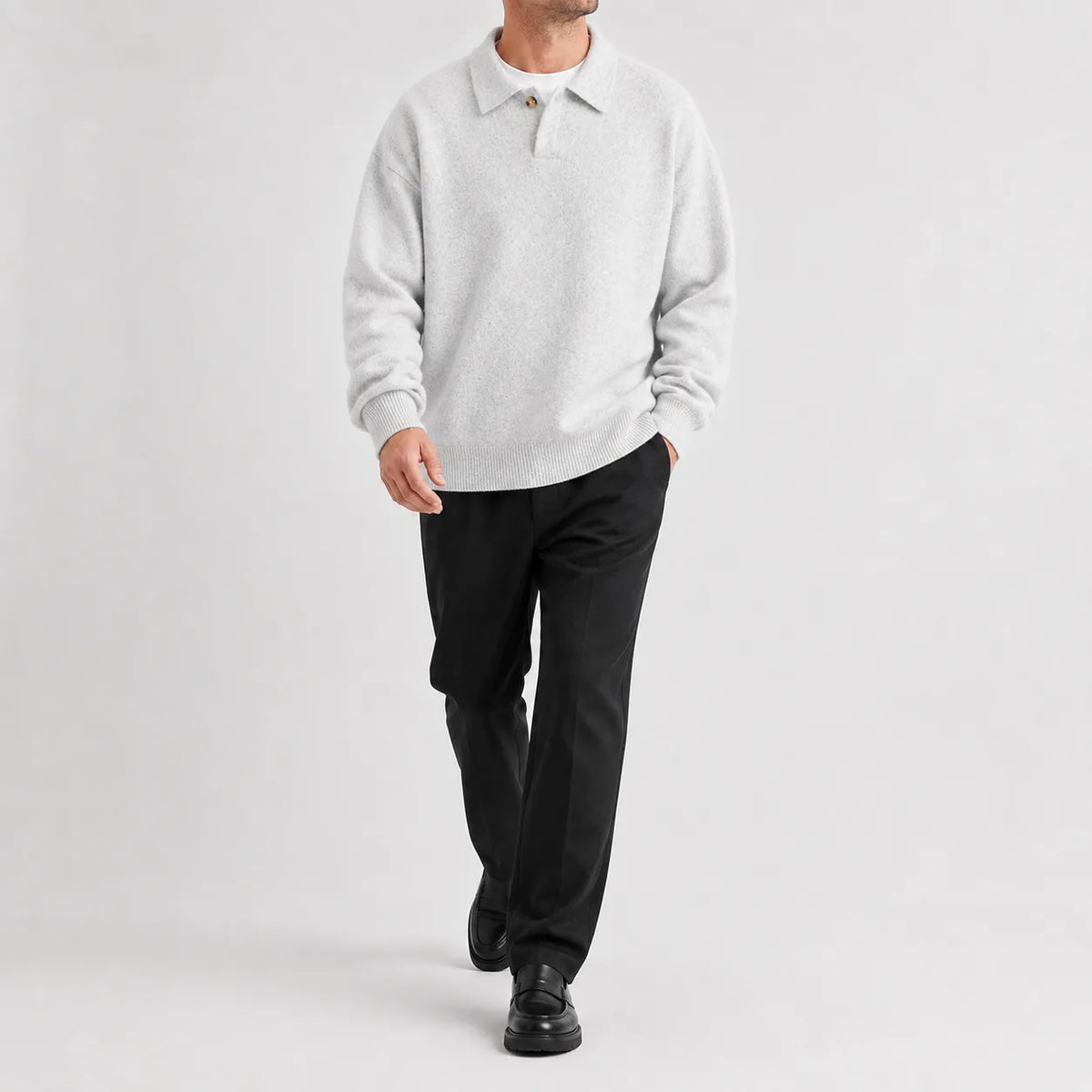 Trui met polo kraag en ribbed cuffs