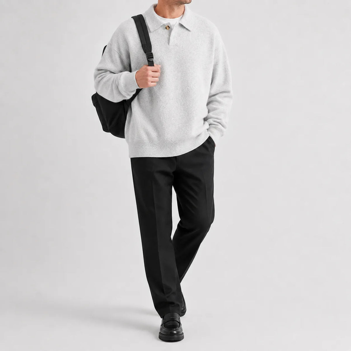 Trui met polo kraag en ribbed cuffs