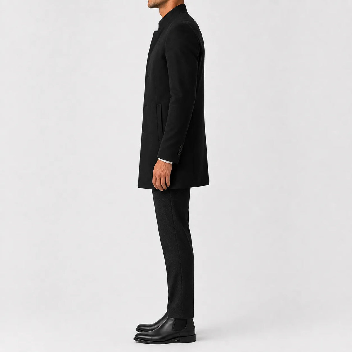 Slim fit trenchcoat met mandarin kraag