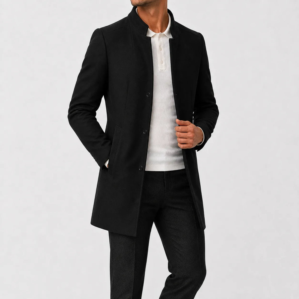 Slim fit trenchcoat met mandarin kraag