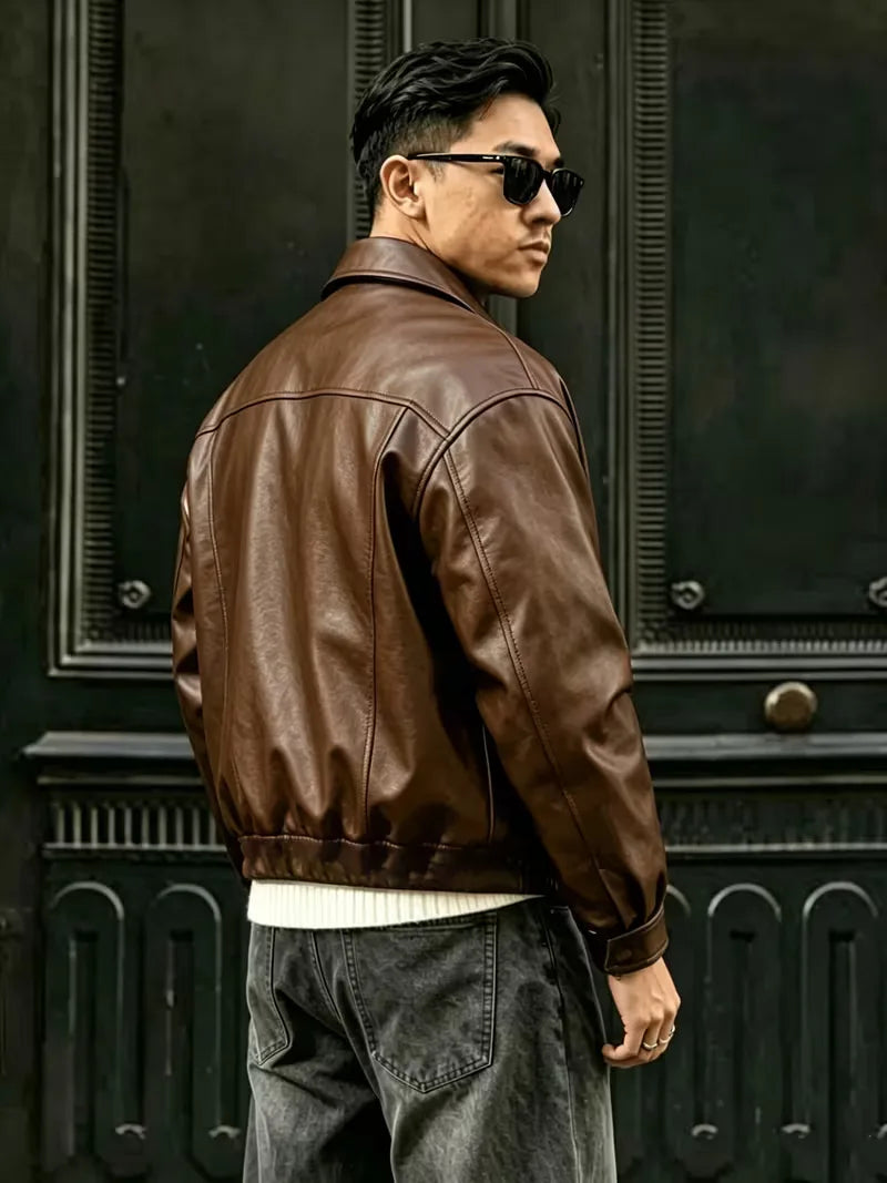 Leren jassen met lapel collar