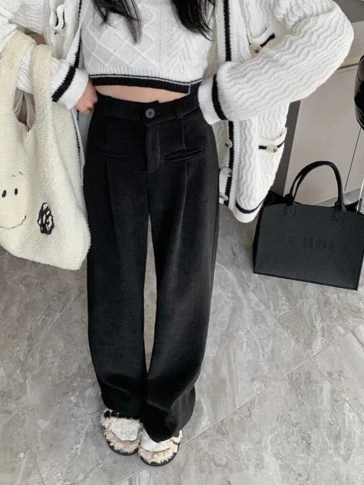 Fenna | Corduroy broek met stoffen binnenkant voor dames in de kleur Zwart voor dames in Streetwear stijl ideaal voor de winter