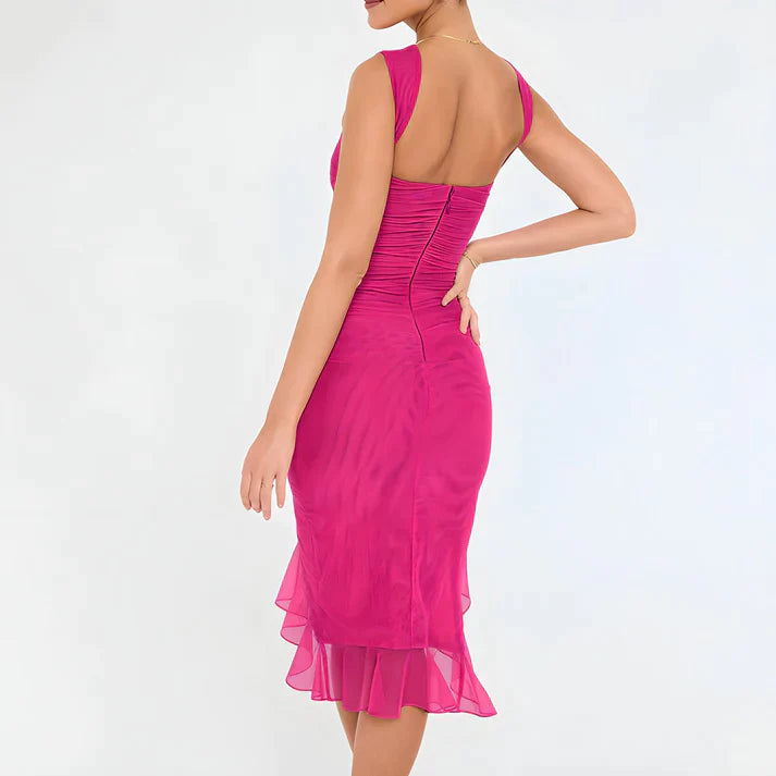Fenna | Elegante bodycon jurk met ruches in de kleur Zwart voor dames in Party stijl ideaal voor de lente.
