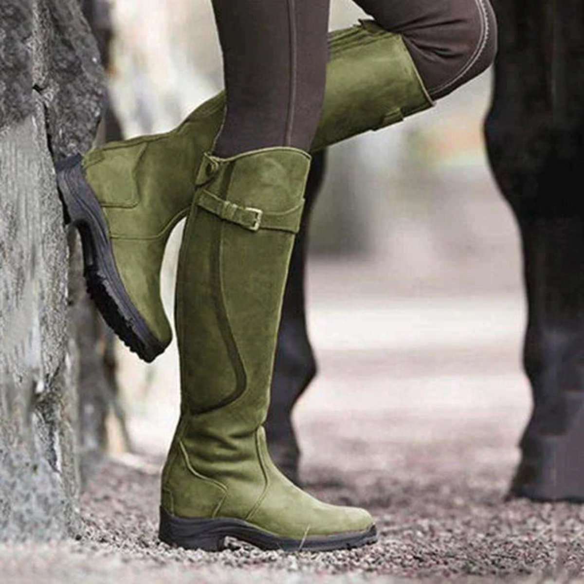 Fenna | Waterdichte hoge dames laarzen in de kleur Groen voor dames in Outdoor stijl ideaal voor de herfst.