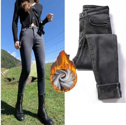 Fieke | Warm gevoerde damesjeans in de kleur Grijs voor dames in stijl geschikt voor alle seizoenen.