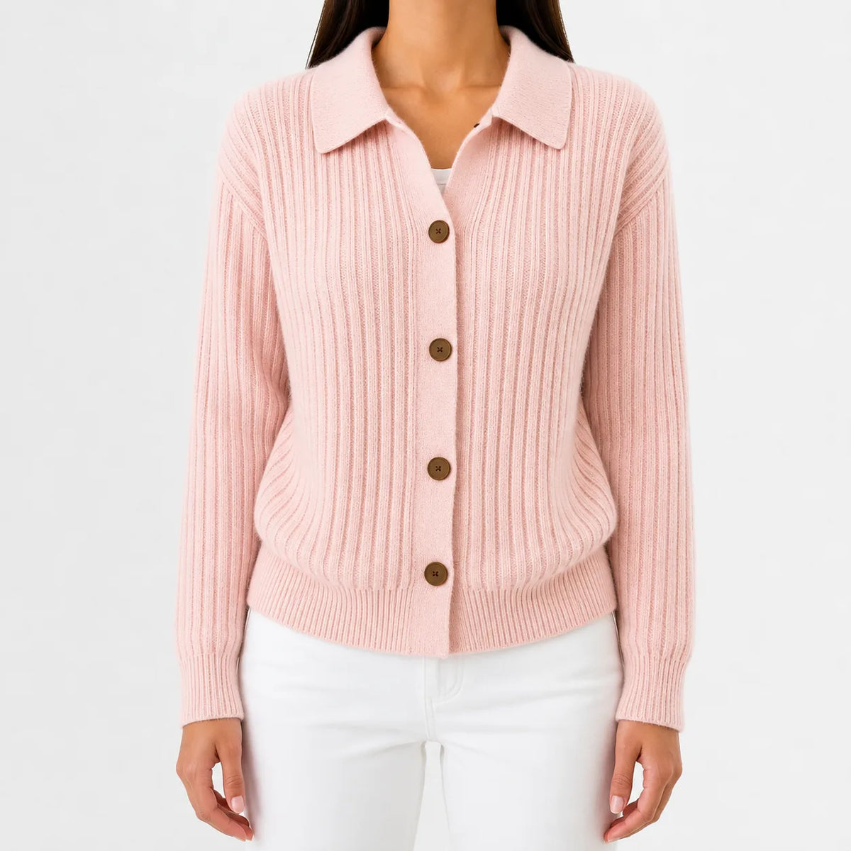 Cardigan met knopen en ribgebreid