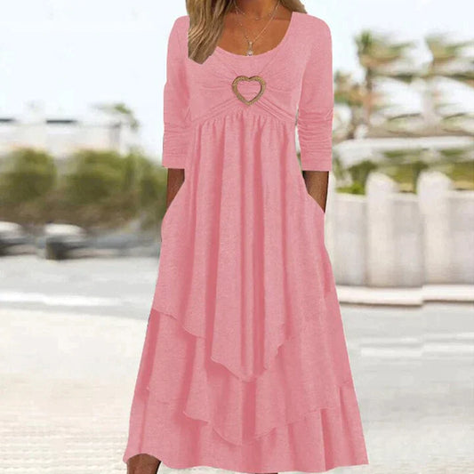 Fleur | Elegante avondjurk met eenvoudige stijl in de kleur Roze voor dames in Party stijl ideaal voor de lente.