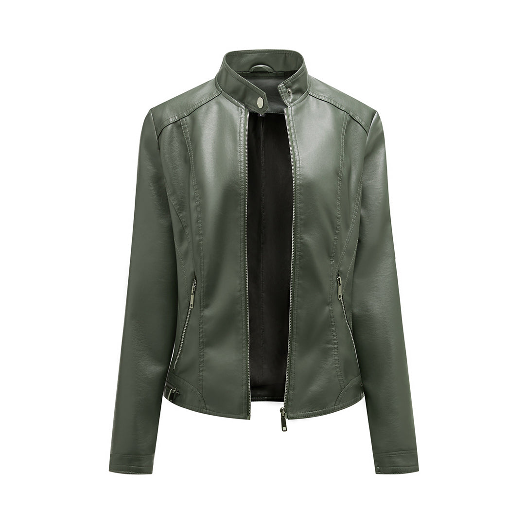 Fleur | Stijlvolle leren jas in de kleur Legergroen voor dames in stijl ideaal voor de herfst.