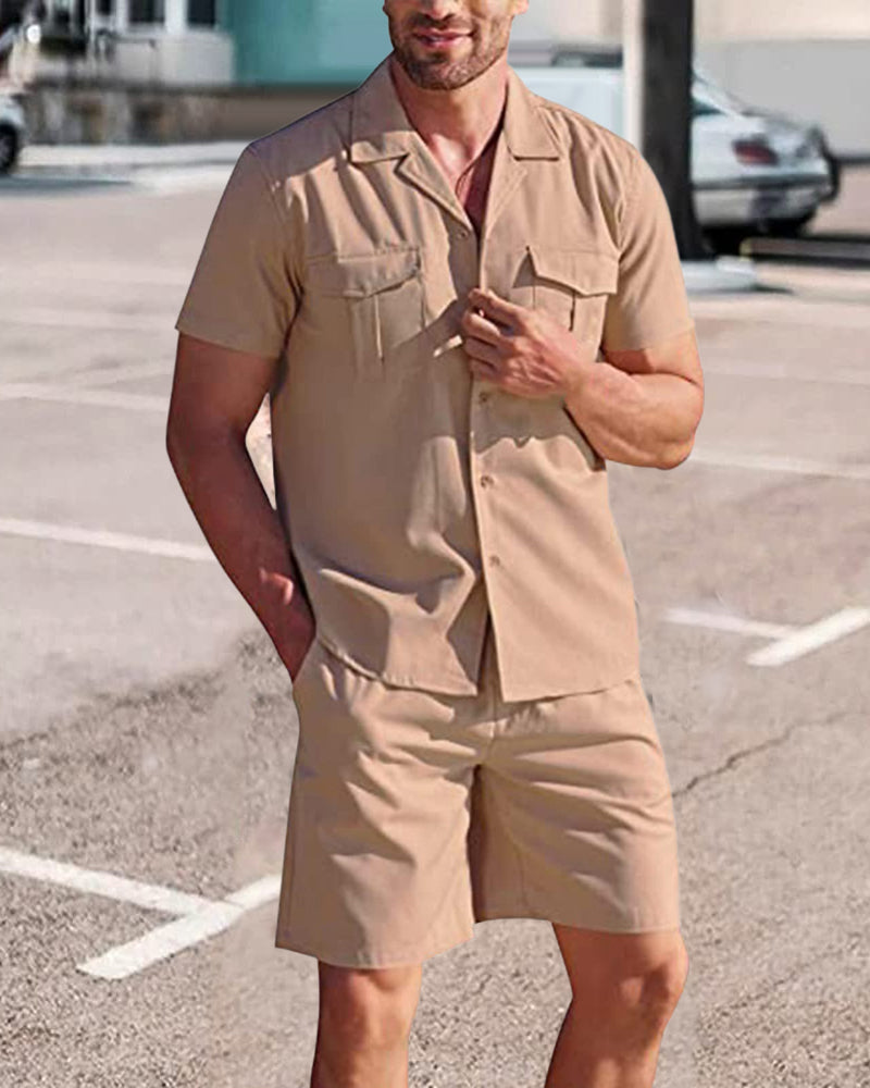 Herenoverhemd en korte broek in de kleur Khaki voor heren in stijl ideaal voor de lente.