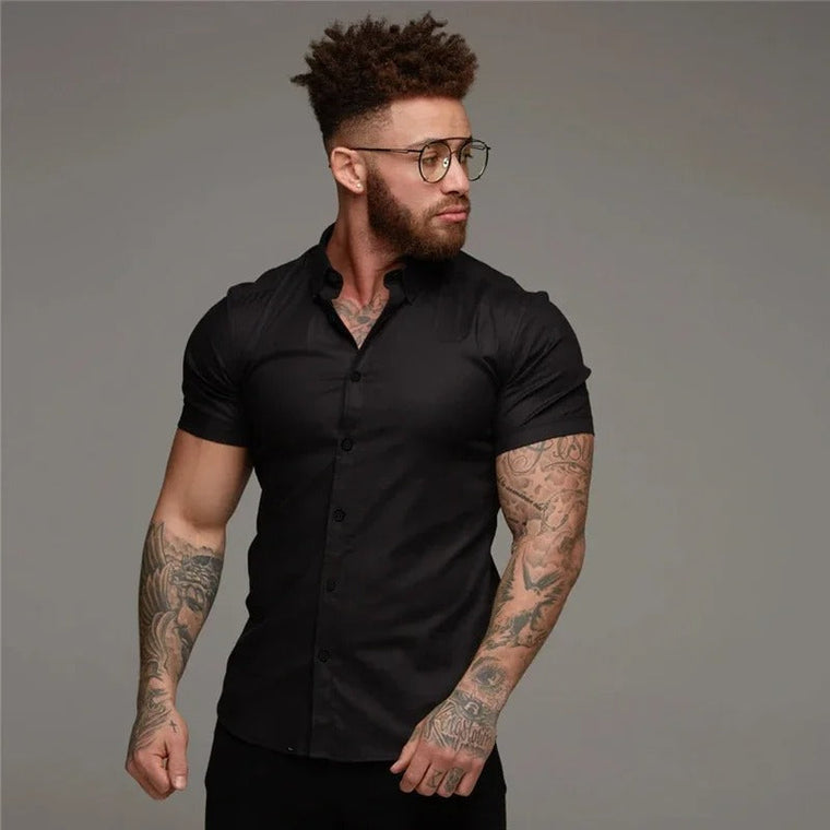 Zwart lichtgewicht heren overhemd, perfect voor een zakelijke en comfortabele look. Ideaal voor lente en zomer, met hoogwaardige materialen voor een prachtige pasvorm en stijlvol ontwerp.