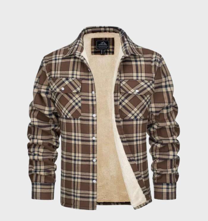 Jasper | Elegant heren flanellen jack in vintage stijl met fleece voering in de kleur Khaki voor heren in Lounge stijl ideaal voor de herfst.