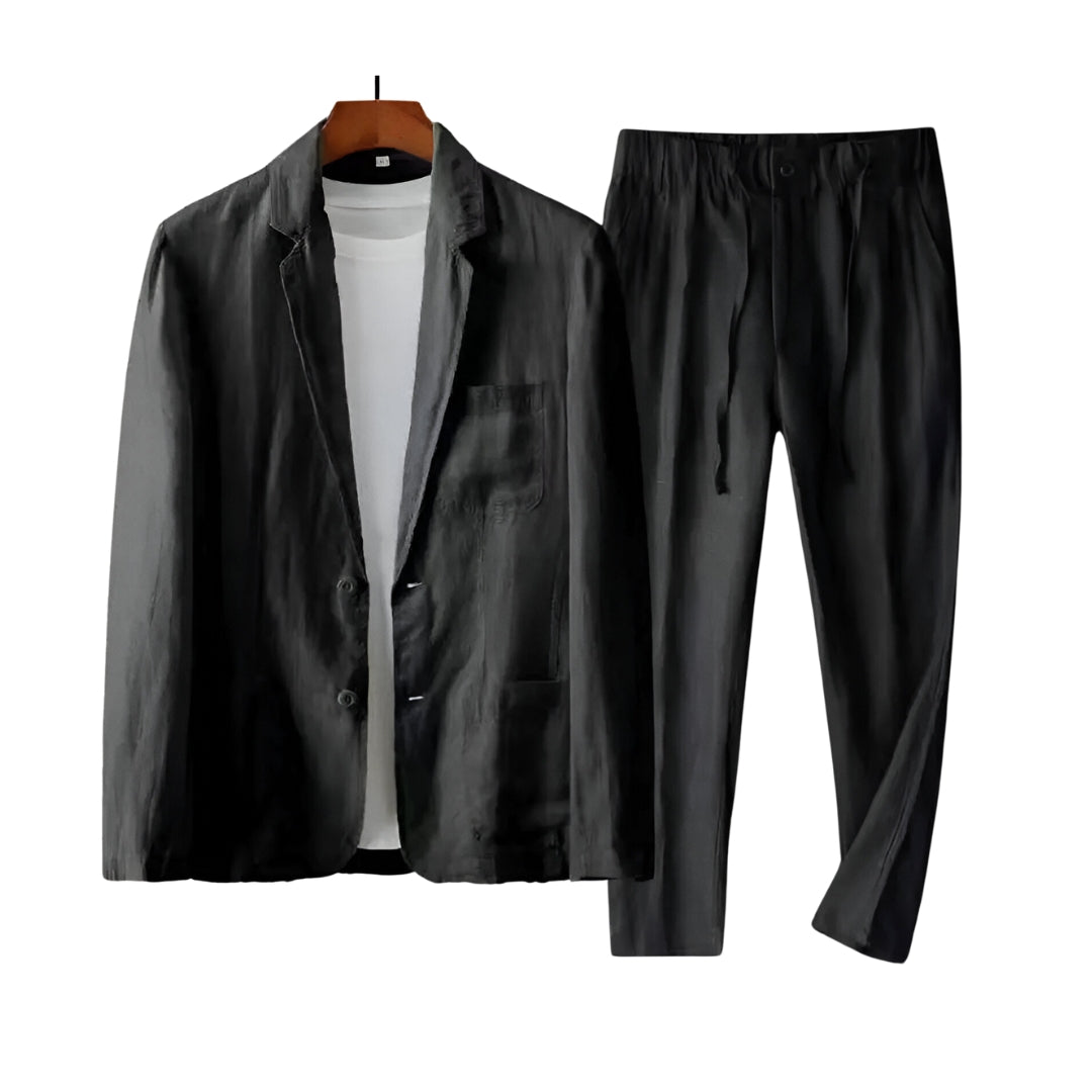 Jasper | Linen herenpak voor lente/zomer in de kleur Zwart voor heren in Formal stijl ideaal voor de lente.