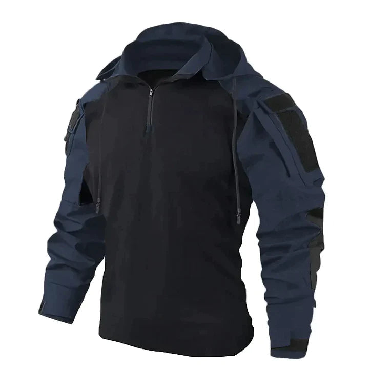 Jasper | Tactische herenpullover met capuchon in de kleur Blauw voor heren in Outdoor stijl ideaal voor de herfst.