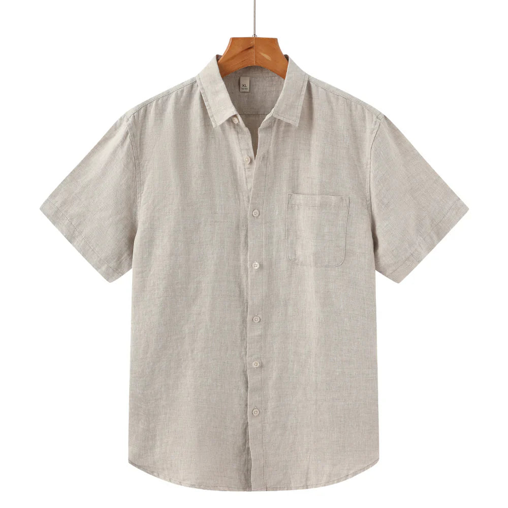 John | Linnen overhemd (korte mouw) in de kleur Beige voor in stijl ideaal voor de zomer.