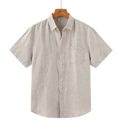 John | Linnen overhemd (korte mouw) in de kleur Beige voor in stijl ideaal voor de zomer.