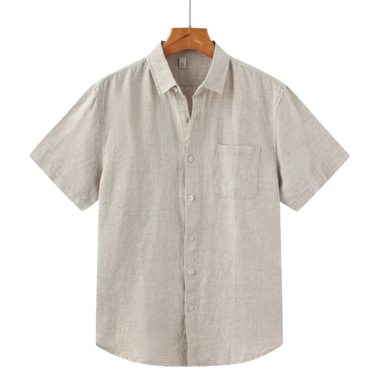 John | Linnen overhemd (korte mouw) in de kleur Beige voor in stijl ideaal voor de zomer.