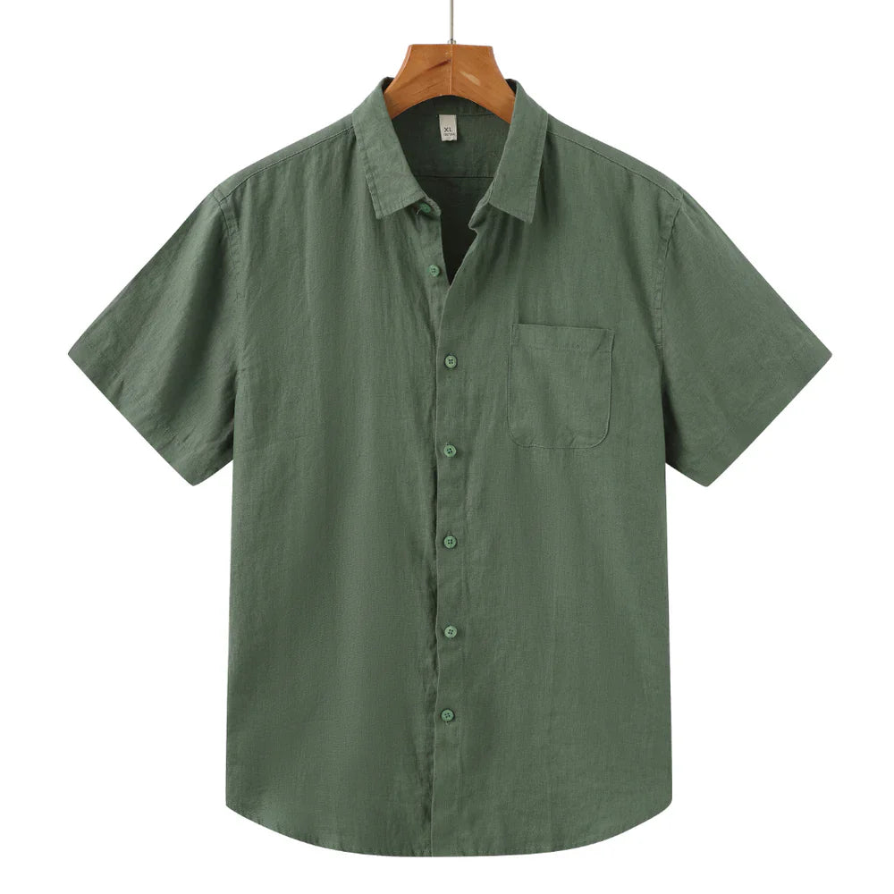 John | Linnen overhemd (korte mouw) in de kleur Groen voor in stijl ideaal voor de zomer.