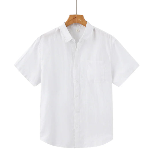John | Linnen overhemd (korte mouw) in de kleur Wit voor in stijl ideaal voor de zomer.