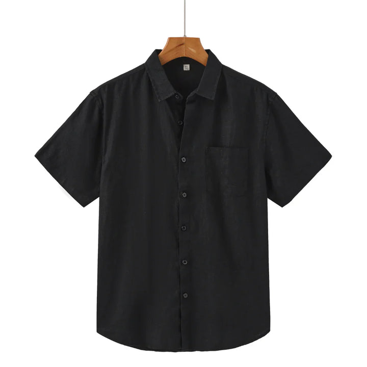 John | Linnen overhemd (korte mouw) in de kleur Zwart voor in stijl ideaal voor de zomer.