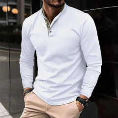 Joris | Stijlvolle longsleeve polo met gekleurde boordkraag in de kleur Wit voor heren in Smart-casual stijl geschikt voor alle seizoenen.