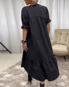 Jurk met 3/4 mouwen en diepe V-hals in de kleur Zwart voor dames in stijl ideaal voor de herfst.
