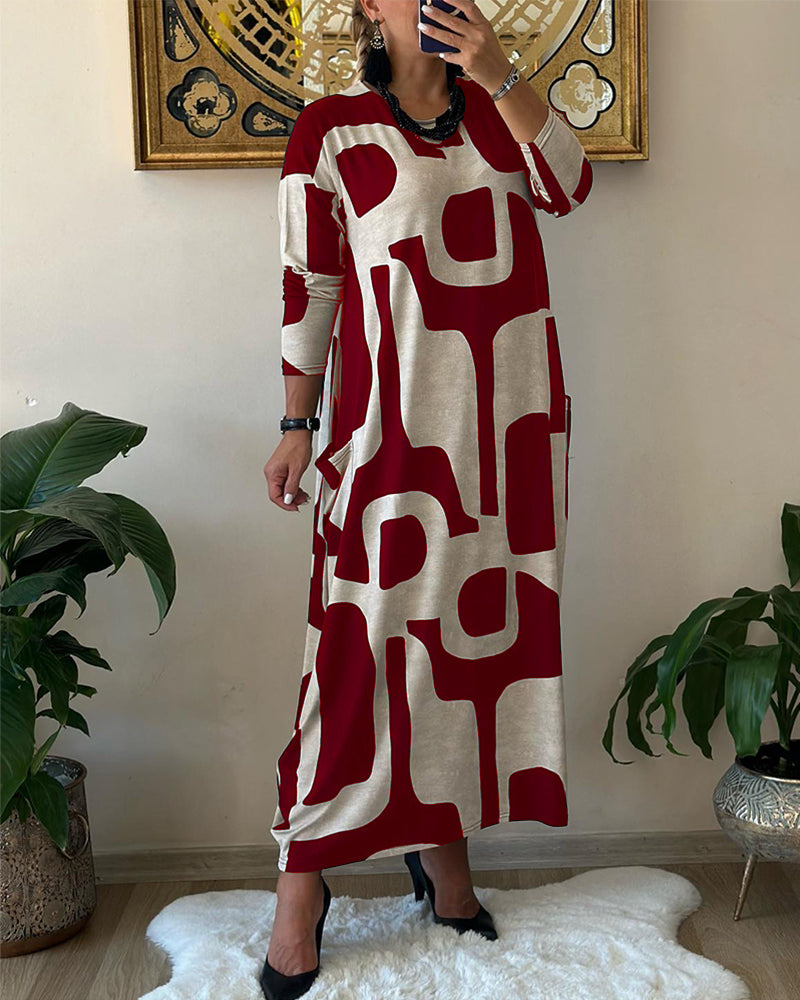 Jurk met lange mouwen en zwart witte print in de kleur Zwart voor dames in stijl ideaal voor de herfst.