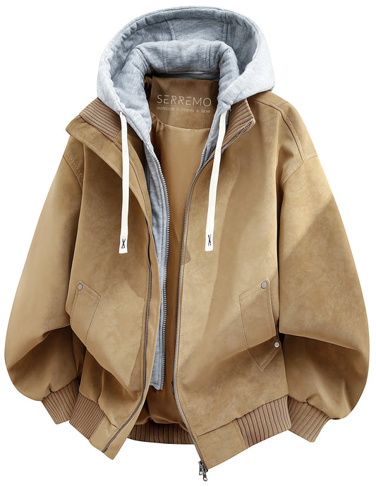 Oversized bomberjack met fleece hood