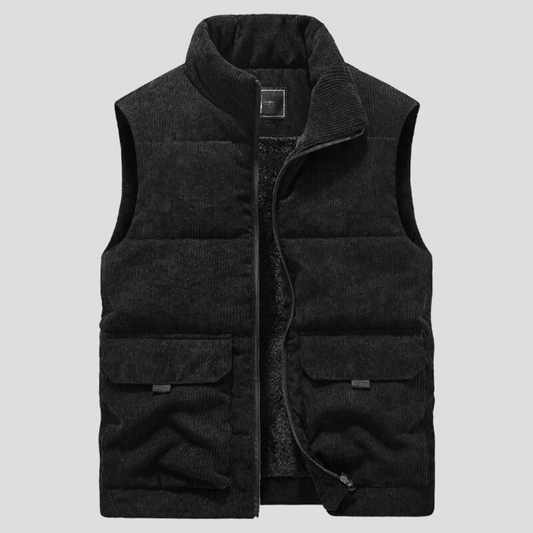 Heren Corduroy Wintervest - gemaakt van hoogwaardig polyester met een slank en gestroomlijnd ontwerp voor moeiteloze stijl. Perfecte toevoeging aan elke winteroutfit.