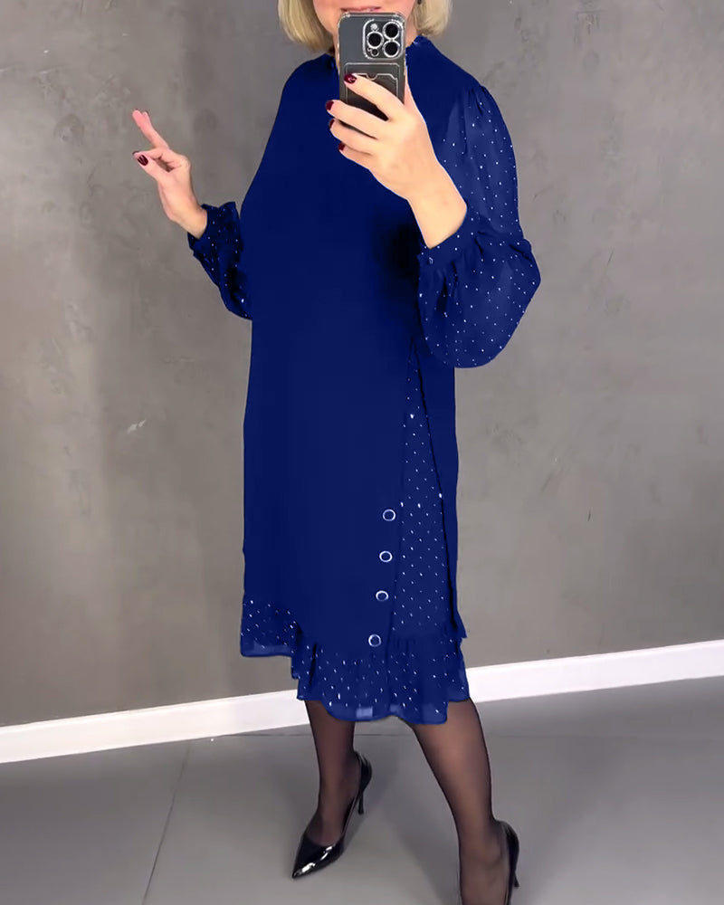 Langarmige elegante jurk met stippen in de kleur Zwart voor dames in stijl ideaal voor de herfst.
