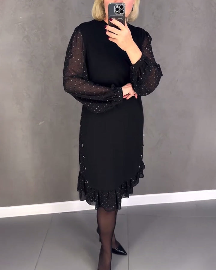 Langarmige elegante jurk met stippen in de kleur Zwart voor dames in stijl ideaal voor de herfst.