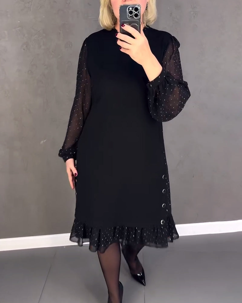 Langarmige elegante jurk met stippen in de kleur Zwart voor dames in stijl ideaal voor de herfst.