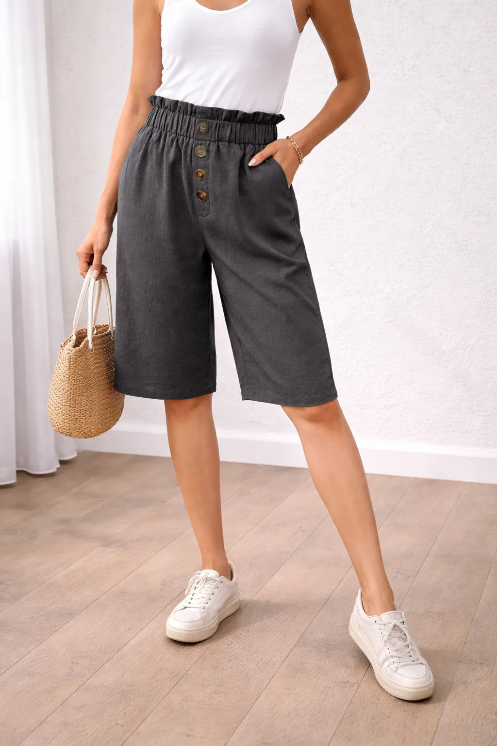 Bermuda shorts met paperbag waist