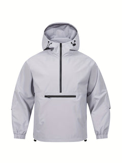 Een must-have voor mannen op zoek naar een casual jas met bescherming tegen wisselvallig weer. Deze windbreaker biedt comfort en stijl met een halve ritssluiting en capuchon, perfect voor dagelijks gebruik en outdoor activiteiten. Gemaakt van 100% polyester voor duurzaamheid en comfort.