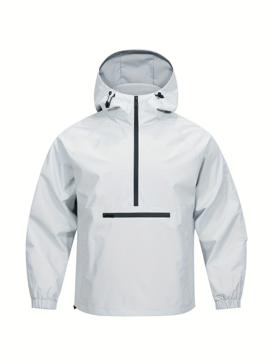 Een must-have voor mannen op zoek naar een casual jas met bescherming tegen wisselvallig weer. Deze windbreaker biedt comfort en stijl met een halve ritssluiting en capuchon, perfect voor dagelijks gebruik en outdoor activiteiten. Gemaakt van 100% polyester voor duurzaamheid en comfort.