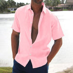 Lars | Linnen casual heren overhemd met korte mouw in de kleur Roze voor heren in Smart-casual stijl ideaal voor de zomer.