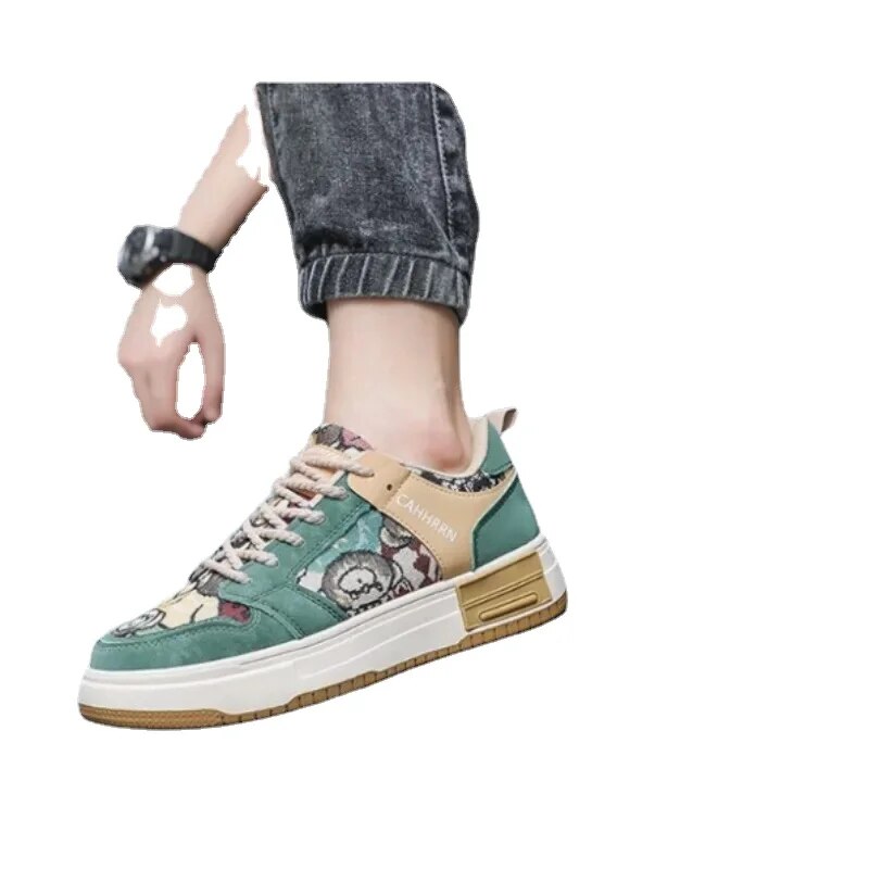 Lars | Platform canvas sneakers in de kleur Groen voor heren in stijl ideaal voor de herfst.