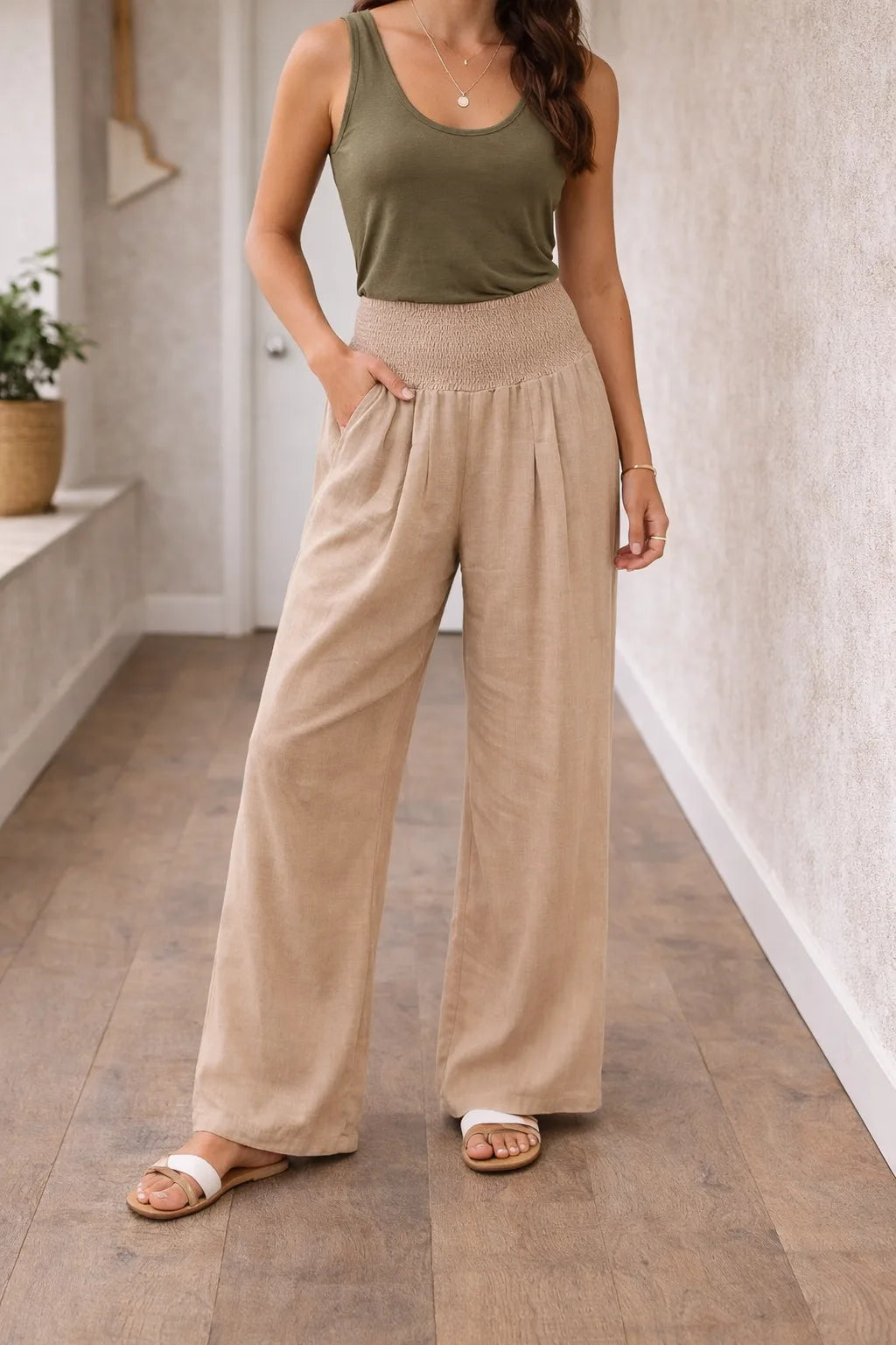 High-waisted wide-leg pants