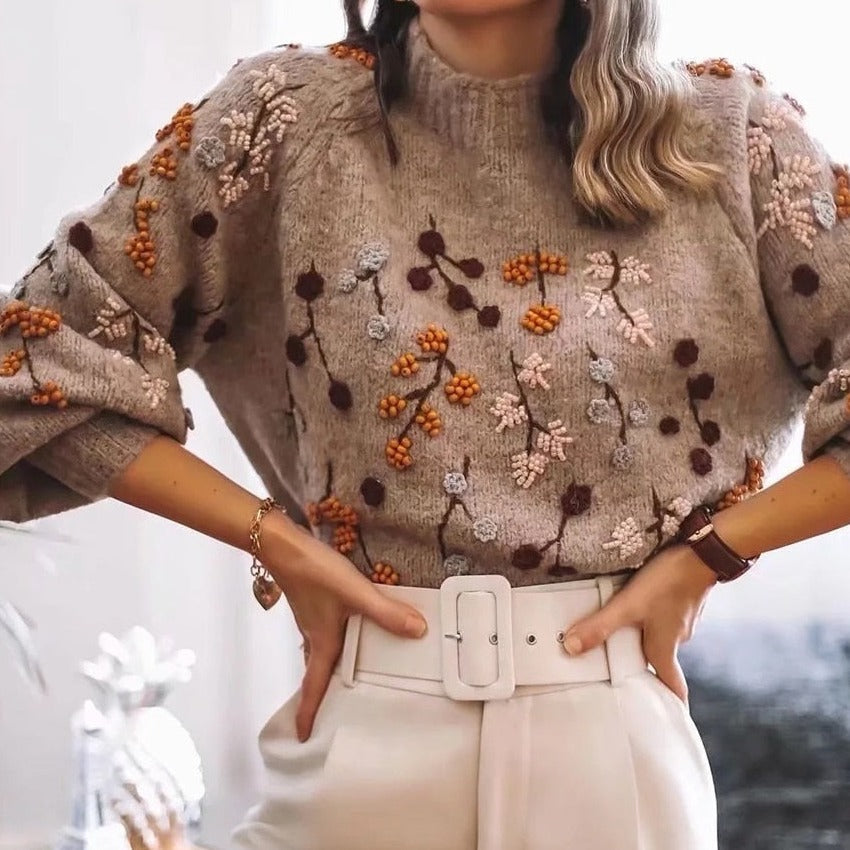 Lely | Comfortabele zachte trui voor dames met herfst print in de kleur Bruin voor dames in Lounge stijl ideaal voor de herfst.
