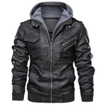 Leren Jack in met voering en capuchon voor mannen in de kleur Zwart voor heren in stijl ideaal voor de herfst.