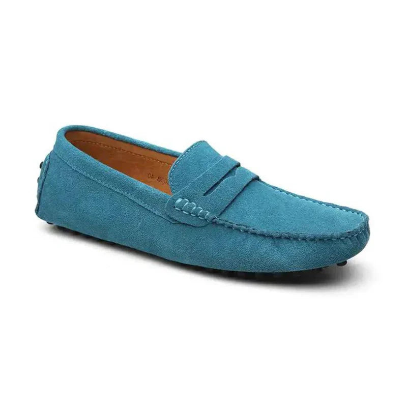Liam | Suède driver instappers in de kleur Oceaanblauw voor heren in Heritage stijl ideaal voor de lente.