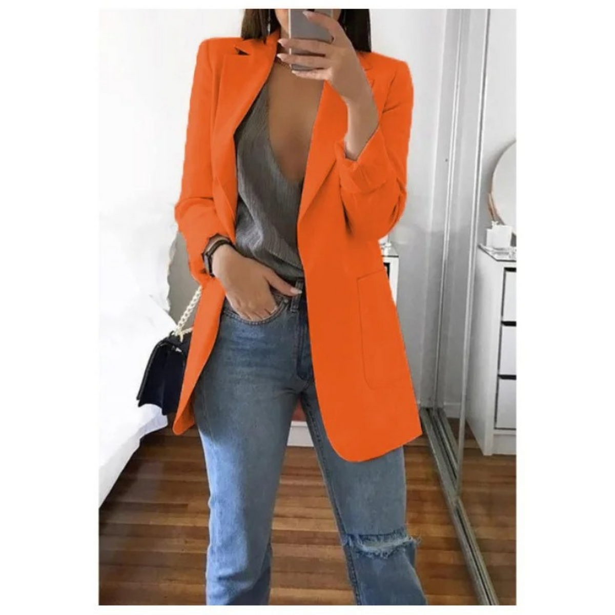 Lisa | Lange blazer voor dames in de kleur Oranje voor dames in Formal stijl geschikt voor alle seizoenen.